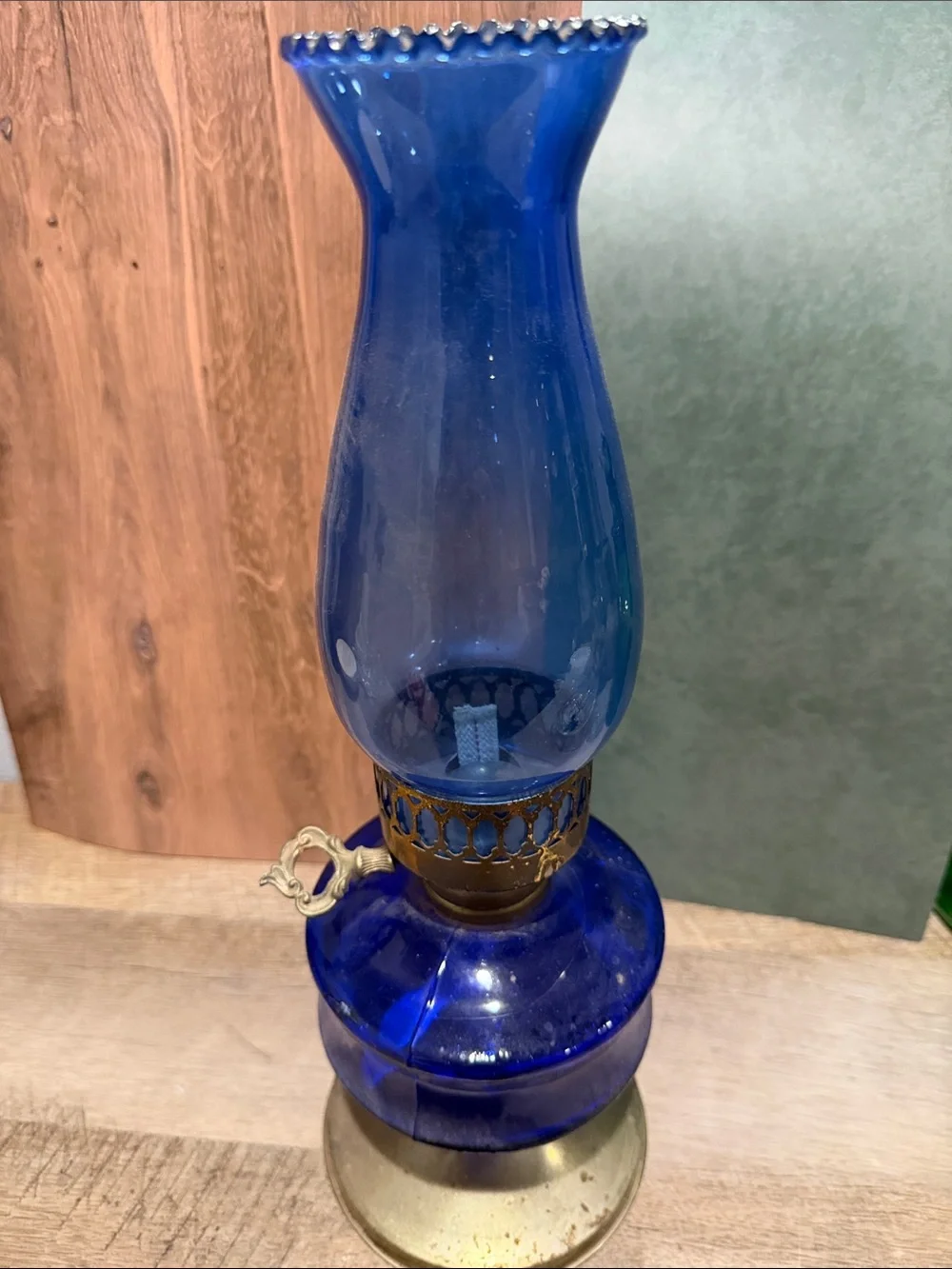 Blue Glass Hurricane Lamp — Home Accents